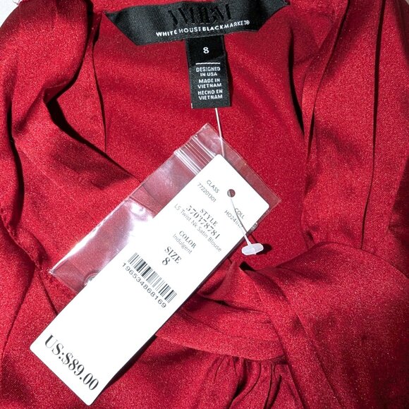 NWT White House Black Market | Long Sleeve Twisted Neck Red Satin Blouse Size 8 - Picture 6 of 13